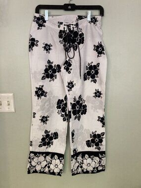 Identity By Lord & Taylor Floral Drawstring Pants Size 2 Cotton Lightweight Summ